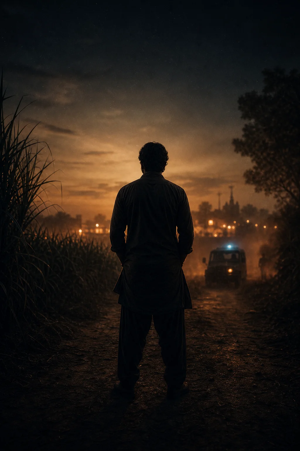 A lone figure stands in a sugarcane field at dusk for Gang